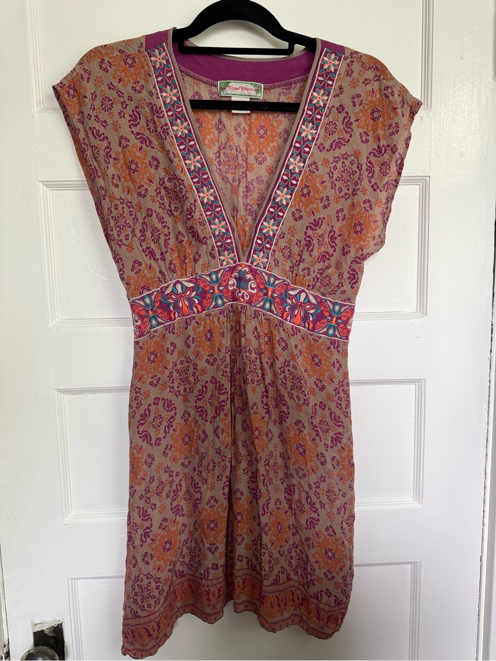 Flying Tomato V-Neck Mini Dress in Tan, Pink, Orange